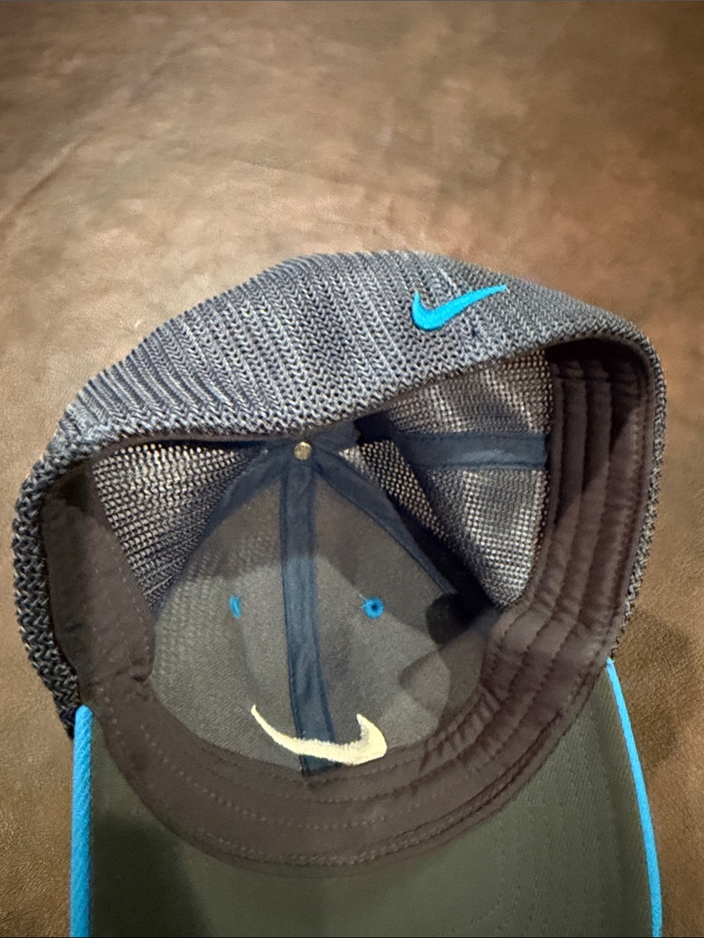 Nike Youth Bright Blue and Gray Mesh Baseball Cap with White Swoosh - Picture 4 of 4